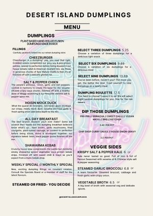 MENU SEPT 2024 at Desert Island Dumplings in Manchester