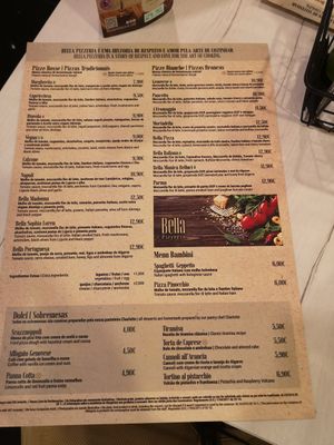 Menu #1 at Bella Pizzeria in Portimao
