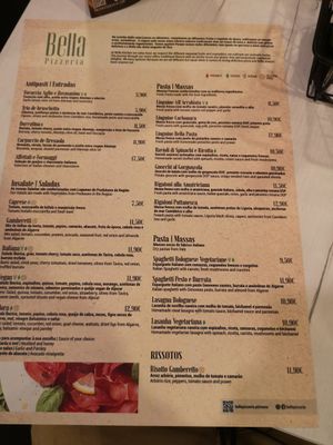 Menu #2 at Bella Pizzeria in Portimao