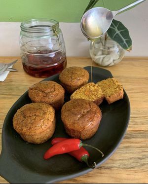 Gluten free cornbread with serrano pepper-apple honey   at Nanita in Oaxaca