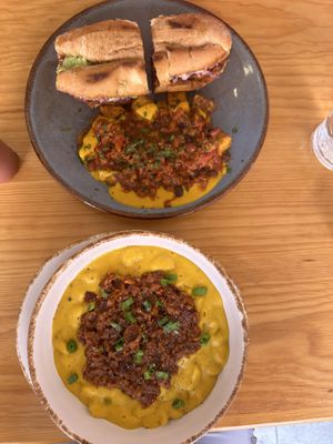 Torta and Mac ‘n’ cheese with bbq mushrooms   at Nanita in Oaxaca