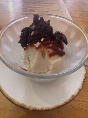Ice cream with chocolate granola at Nanita in Oaxaca
