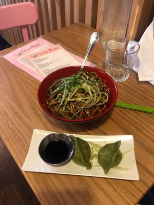 Cold sesame noodles and dumpling lunch special  at Spicy Moon  - Bowery in New York City