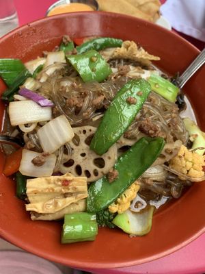 Stir fry Chili glass noodles with beyond beef.  at Spicy Moon  - Bowery in New York City