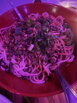 Dan Dan noodles with vegan beef  at Spicy Moon  - Bowery in New York City