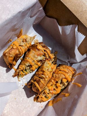 Vegan Cheese Steak Egg rolls at Rich Juice Bar in Baltimore