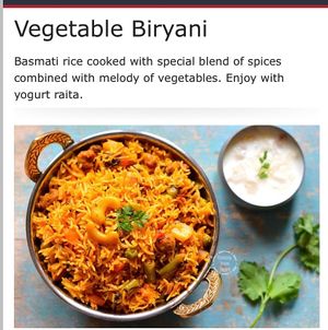 Veg biryani- flavored rice with veg- can be enjoyed with coconut chutney  at Garden India in Thousand Oaks
