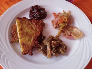 Starter: typical tortel di patate with vegetables at Agriturismo Maso Alle Rose in Cavrasto