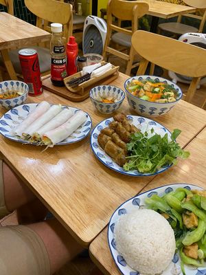 Summer rolls, veg pho soup and much moree   at Quan Little Hanoi in Hanoi