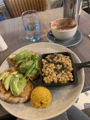 Vegan Breakfast & hot chocolate with oat milk. Water was for free.   at Dock84 in Sligo