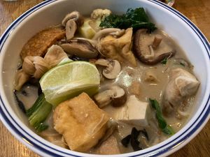Tom Kha soup with mushrooms, tofu, tempeh and more  at Mogu in Amsterdam