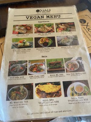 Vegan menu  at Xich Lo in Canggu