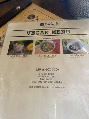 Vegan menu-desserts  at Xich Lo in Canggu