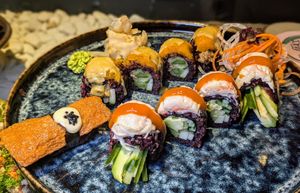 Geisha roll, rising sun, and inari at Emira in Berlin