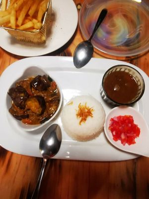 Aubergine and lentil curry at Blue Bamboo in Pointe Desny