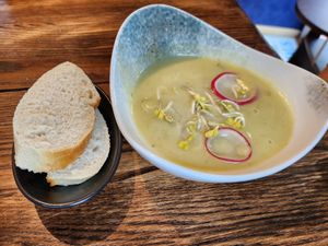 Kartoffelsuppe mit Kokosmilch at Helgoländer Fährhaus in Heligoland