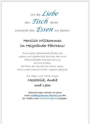 Wieder eröffnet seit 5.12.25 und mit einer wunderbaren, veganen Speisekarten-Auswahl und veganen Tagesgerichten!!  ( unter neuer Leitung )  at Helgoländer Fährhaus in Heligoland