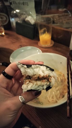 Inside of onigiri at Kokoka Used Book Shop Cafe & Bar - ココカ古書店 本とたいやき in Tamano