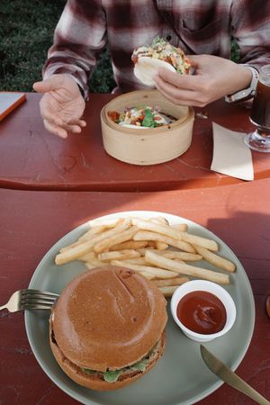 The vegetarian burgerr  at Mr & Mrs Glen's Cafe in Glenorchy
