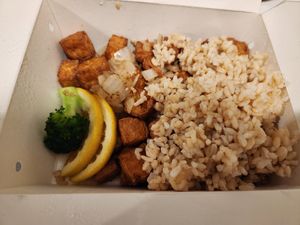 Crispy tofu and brown rice at Kitchen Master in Frisco