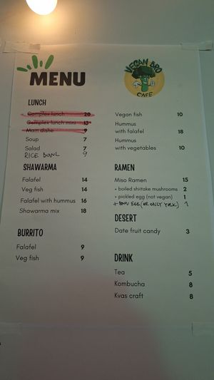 current menu at Vegan Bro  in Batumi