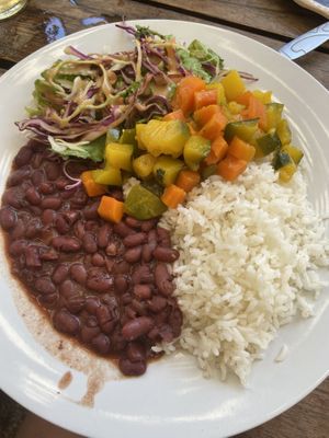 Un casado with vegetables   at El Mercadito de Tamarindo Food and Cocktail Market in Tamarindo
