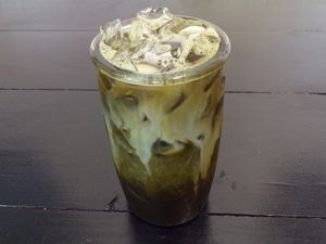 CHaga Matcha Latte with Oat Milk at C.A.T. Cafe Bakery in Huntsville