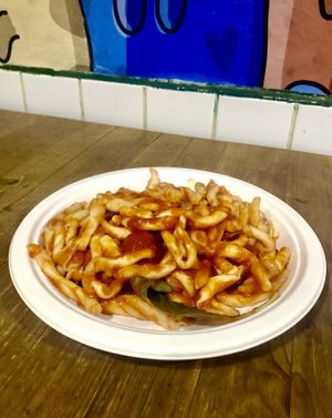 Strozzapreti with tomato and basil sauce   at Pasta Imperiale in Rome