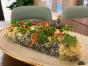 Steamed Seaweed Tofu with Minced Ginger 自制姜蓉余. Photo by Henry Lau aka Mr Purple.  at Original Greens in Central Singapore