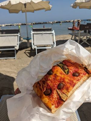 Takeaway lunch on the beach at Le Delizie Bakery in Bellaria-igea Marina