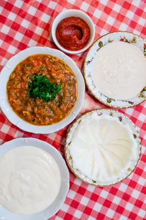 Our sauces, 4/5 vegan 😋 at Suwayda Streetfood in Krakow