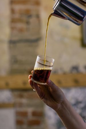 Arabic tea is a black tea cooked with sugar and fresh mint. Very sweet, strong and tasty. at Suwayda Streetfood in Krakow