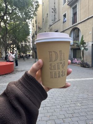 Beetroot latte   at Dharma in Barcelona