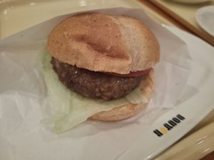 Soy burger - photo doesn't do it justice. Has the soy patty, lettuce, tomato and relish in a wholemeal bun. at Doutor in Hiroshima