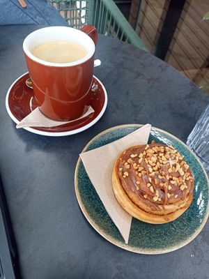 Coffee with peanut butter roll at Nihe in Tallinn