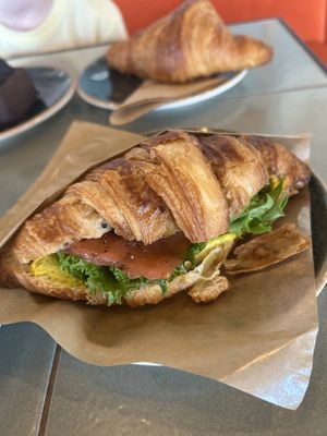 Croissant sandwich (I believe the filling was tofu ‘egg’, salad, vegan ‘salmon’, vegan caviar)  at Nihe in Tallinn