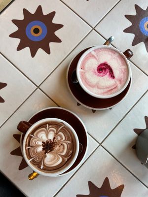 Raw cocoa and raspberry latte. at Nihe in Tallinn