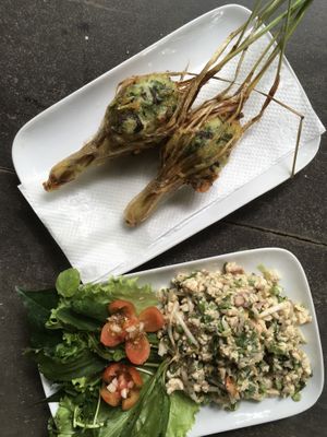 Fried lemongrass stuffed with potato and tofu laap  at Tamarind - A Taste of Laos in Luang Prabang
