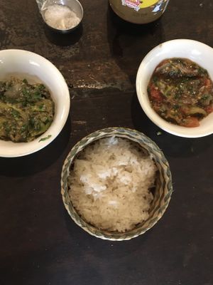 Eggplant and tomato jeow with sticky rice  at Tamarind - A Taste of Laos in Luang Prabang