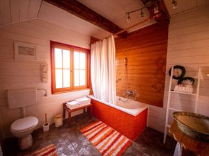 Bathroom with solar heated water... Very spacious and cosy at House Koliba in Janja Gora