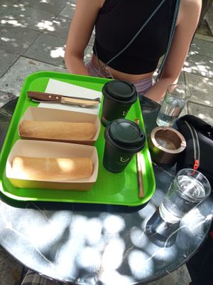 Vegan hot dogs and cold espresso!!!!! 🤤🤤🤤 at Early Bites in Athens