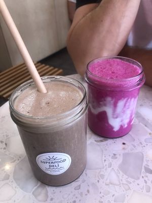 Açaí fitness coffee and think pink smoothie   at Superfood Deli 1010 in Vienna