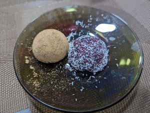 Coconut + berry & Cacao balls at Armon Apart Hotel, Restaurant & Yoga in Khujand