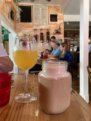 Oat milk latte and mimosa  at La Grignote in Key West