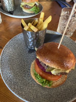 The Huntsman plant burger was so delicious!!  at Huntsman of Brockenhurst in Brockenhurst