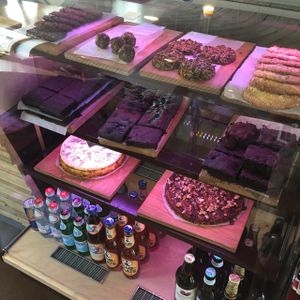 selection of cakes and drinks at MiiT in Riga