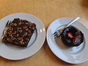 Brownie and a tart. GF VG at MiiT in Riga
