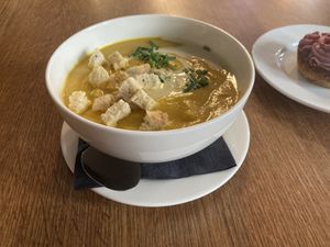 Carrot and cauliflower cream-soup  at MiiT in Riga