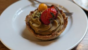 Pistachio tart at MiiT in Riga