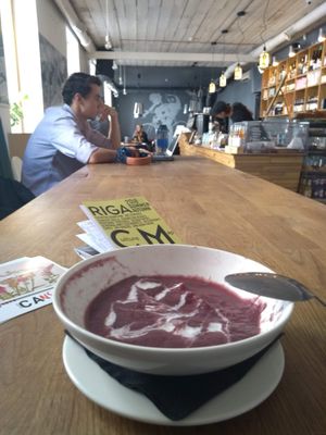 This is the main room at Miit (there is at least another one). It is simple, light and airy, with a hint of hip cafe' to it.  at MiiT in Riga